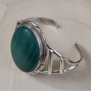 Signed Sterling Silver 925 Malachite Bracelet